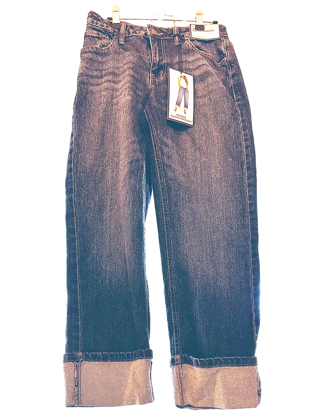 BCBG Straight Leg Women's Jeans in Dark Blue with Cuffed Hem
